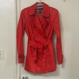 INC International Concepts Red Trench Coat Tailored Silhouette